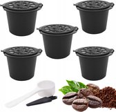 5x Herbruikbare Nespresso Koffie Cup -  Koffie Cups Capsules - Navulbare Koffiecapsules Nespresso - Hervulbare Koffiecups Nespresso - Milieubewust - Kostenbesparend - 5 Stuks - GRATIS Schepje & Reinigingskwastje