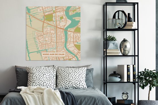 Canvas schilderij 90x90 cm - Wanddecoratie Plattegrond - Kaart - Koog aan de Zaan - Vintage - Stadskaart - Muurdecoratie woonkamer - Slaapkamer decoratie - Kamer accessoires - Schilderijen op canvas