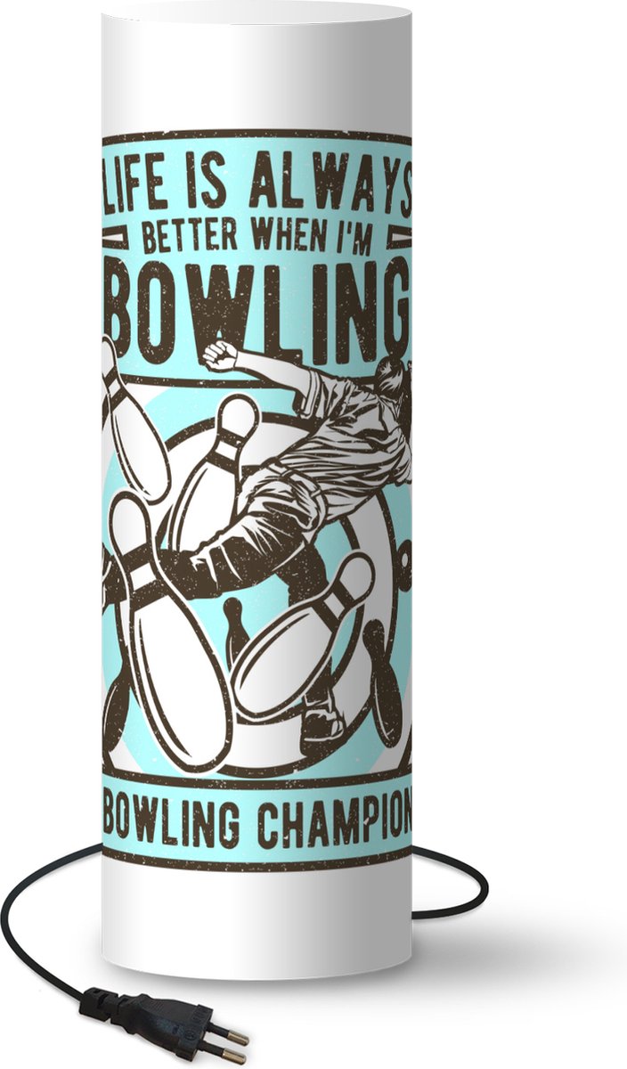 Lamp - Nachtlampje - Tafellamp slaapkamer - Bowlen - Quotes - Vintage - 50 cm hoog - Ø15.9 cm - Inclusief LED lamp