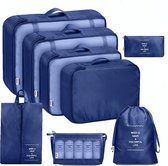 TRAVEL Cubes d'emballage Set 8 pièces - Etiquette de bagage - Ensemble organisateur de Vêtements pour valise et sac à dos - Organisateurs de bagages - Blauw