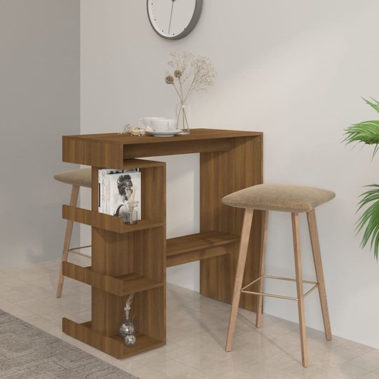 vidaXL Bartafel met opbergrek 102x50x103,5 cm spaanplaat bruineiken, bistrotafel, toonbank tafel, keukentafel, pubtafel, salontafel, ontbijt bartafel