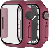 Screenprotector - Case - Hoesje - Geschikt voor Apple Watch Series 7 - Apple Watch Series 8 - 41 mm - 9H Gehard Glas - Bordeaux Rood