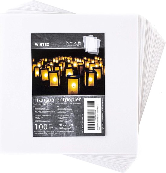 WINTEX Papier transparent 20x20 cm, 100 feuilles, blanc et
