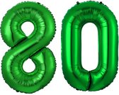Folie Ballon Cijfer 80 Jaar Groen Verjaardag Versiering Helium Cijfer Ballonnen Feest versiering Met Rietje - 86Cm