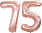 Folie Ballon Cijfer 75 Jaar Rose goud Verjaardag Versiering Helium Cijfer Ballonnen Feest versiering Met Rietje - 86Cm