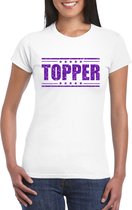 Toppers - Wit Topper shirt in paarse glitter letters dames - Toppers dresscode kleding M