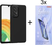 Soft Back Cover Hoesje Geschikt voor: Samsung Galaxy A33 5G Silicone - Zwart + 3X Tempered Glass Screenprotector - ZT Accessoires