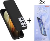 Soft Back Cover Hoesje Geschikt voor: Samsung Galaxy S22 Ultra Silicone - Zwart + 2X Tempered Glass Screenprotector - ZT Accessoires
