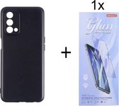 Hoesje Geschikt voor: Oppo A54 5G / A74 5G / A93 5G Silicone - Zwart + 1X Tempered Glass Screenprotector - ZT Accessoires