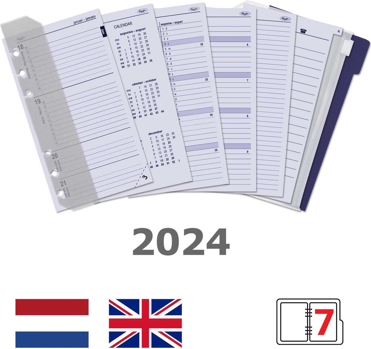 Agenda 2024 A4 bleu 1 jour par page rembourré avec couverture