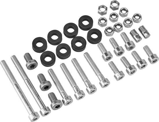 Set zilveren bouten, moeren en ringen voor spatbordmontage.