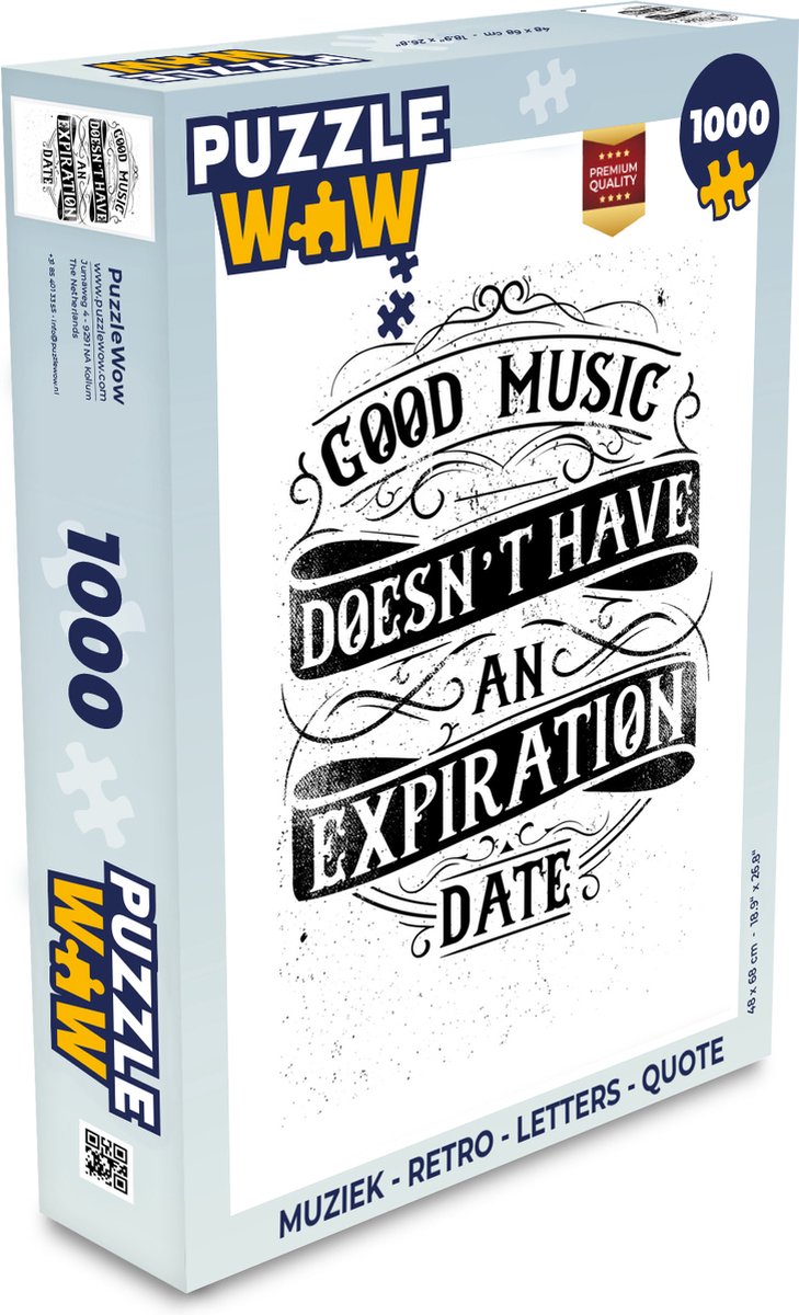 Puzzel Muziek - Retro - Letters - Quote - Legpuzzel - Puzzel 1000 stukjes volwassenen