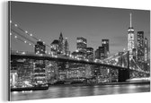 Wanddecoratie Metaal - Aluminium Schilderij Industrieel - New York - Brooklyn bridge - Zwart - Wit - 120x60 cm - Dibond - Foto op aluminium - Industriële muurdecoratie - Voor de woonkamer/slaapkamer