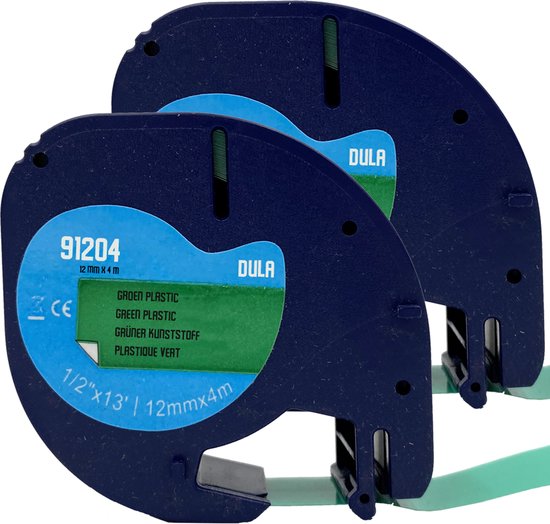 DULA - Dymo LetraTag 91204 labels - Zwart op Groen - 12mm x 4m - 2 ...