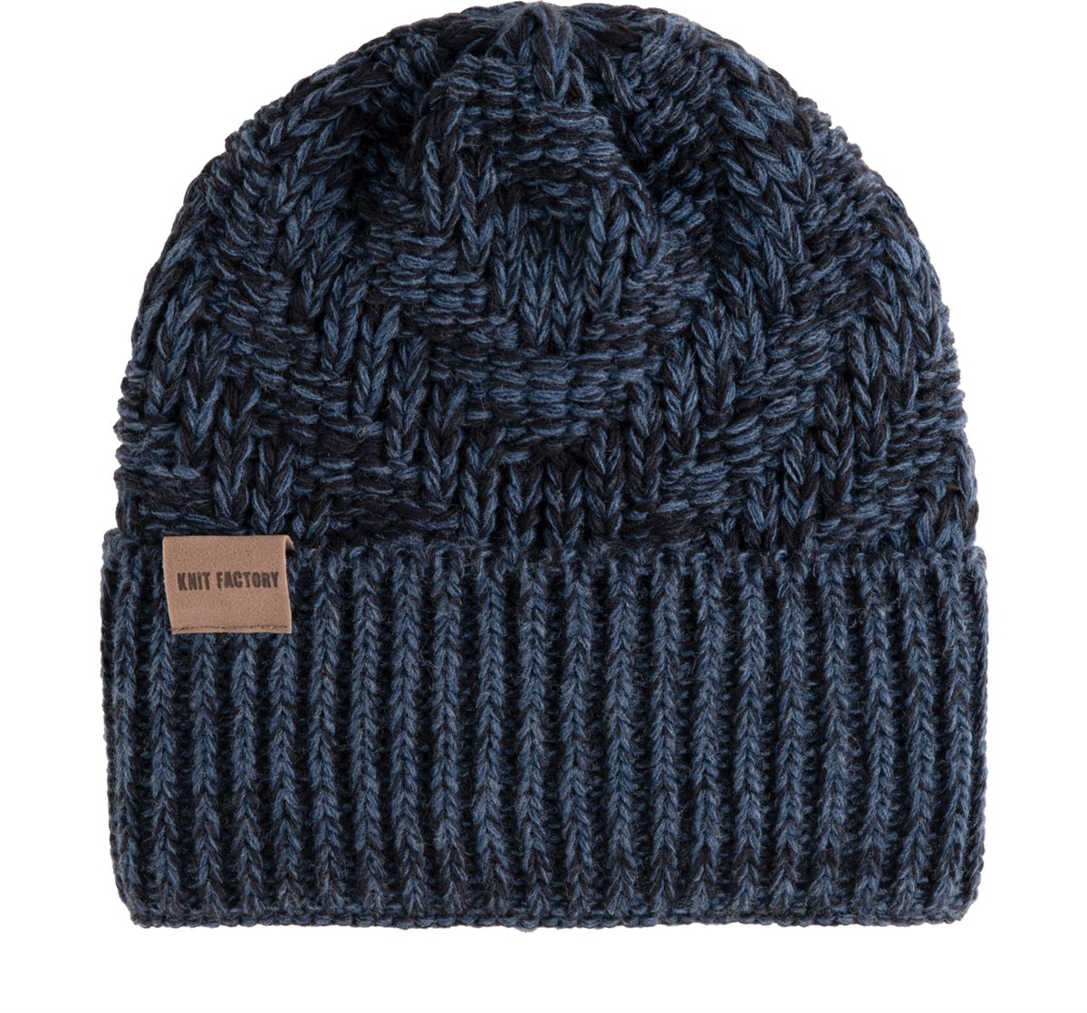 Knit Factory Sally Gebreide Muts Heren & Dames - Beanie hat - Jeans/Navy - Grofgebreid - Warme blauw gemeleerde Wintermuts - Unisex - One Size