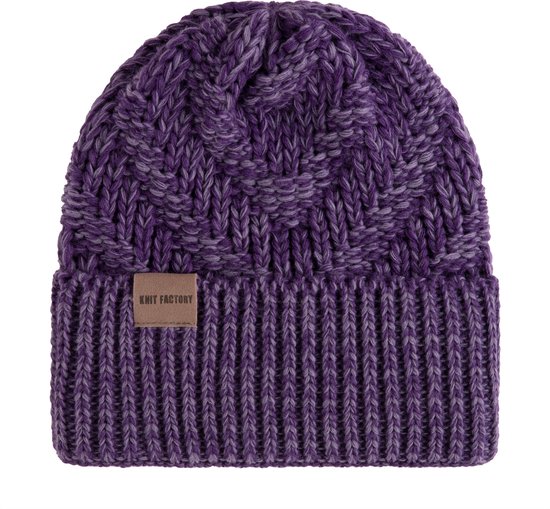Knit Factory Sally Gebreide Muts Heren & Dames - Beanie hat - Purple/Violet - Grofgebreid - Warme paars gemeleerde Wintermuts - Unisex - One Size