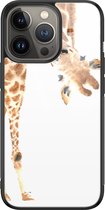 Leuke Telefoonhoesjes - Hoesje geschikt voor iPhone 13 Pro - Backcover zwart - Giraffe - Bruin