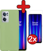 Hoesje Geschikt voor OnePlus Nord CE 2 Hoesje Siliconen Case Hoes Met 2x Screenprotector - Hoes Geschikt voor OnePlus Nord CE 2 Hoes Cover Case - Groen
