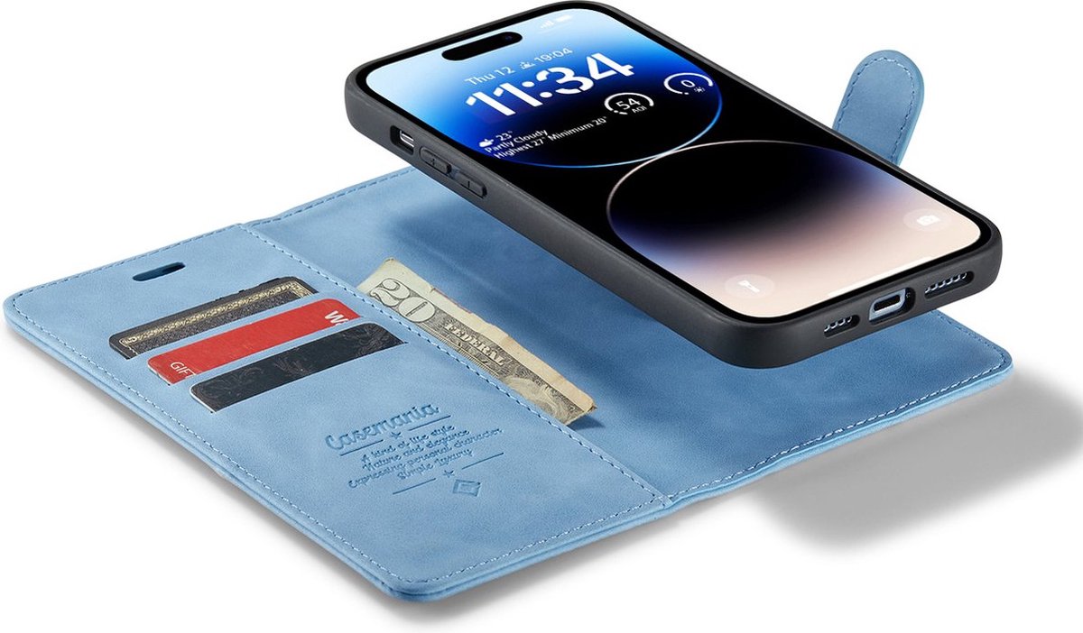 iPhone 14 Pro Bookcase hoesje - CaseMe - Effen Lichtblauw - Kunstleer