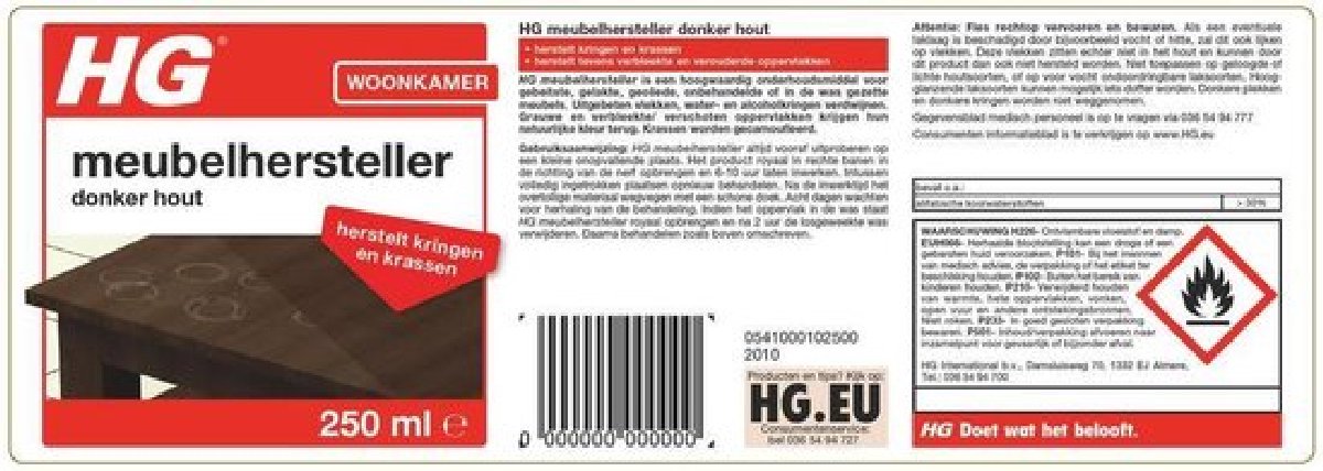 HG meubelhersteller donker hout - 250ml - herstelt de natuurlijke kleur - verwijdert vlekken, kringen en krassen