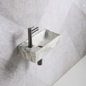Fonteinset Mia 40.5x20x10.5cm marmerlook wit grijs links inclusief fontein kraan, sifon en afvoerplug gun metal