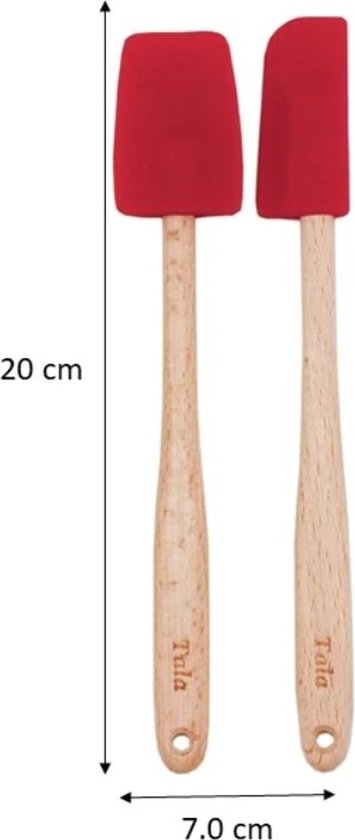 Tala - 2 mini spatules en silicone - manche en bois - 1x large 1x avant  étroit 