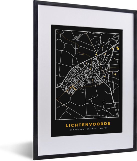 Fotolijst Incl Poster Black Gold Plattegrond Kaart Lichtenvoorde Bol Com