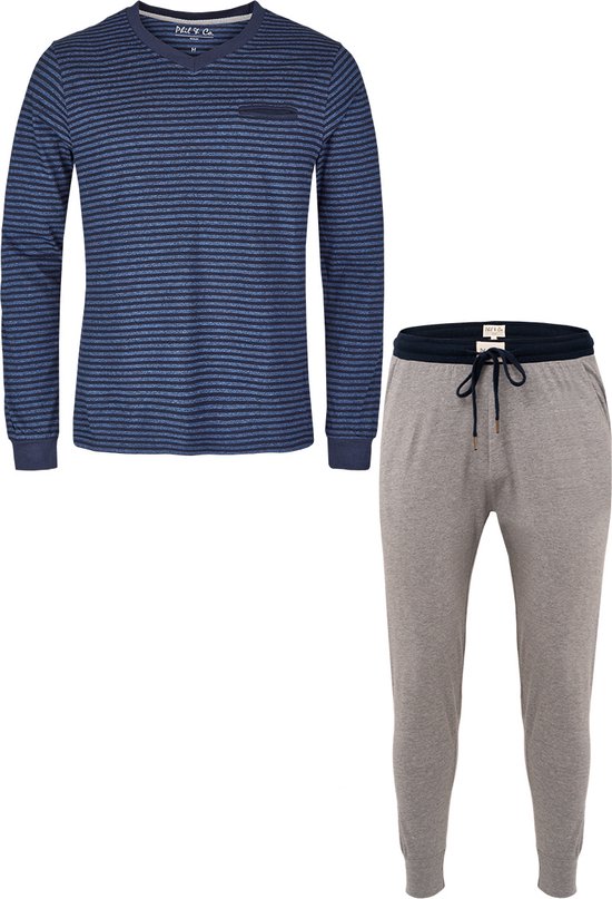 Phil & Co Essential Heren Pyjamaset Lang Blauw / Grijs - Maat M