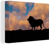 Canvas Schilderij Leeuw - Zonsondergang - Wild - 120x90 cm - Wanddecoratie