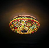 Oosterse mozaïek plafondlamp Indian Design | 2 lichts | multi colour | glas / metaal | Ø 38 cm | eetkamer / woonkamer / slaapkamer | sfeervol / traditioneel / modern design