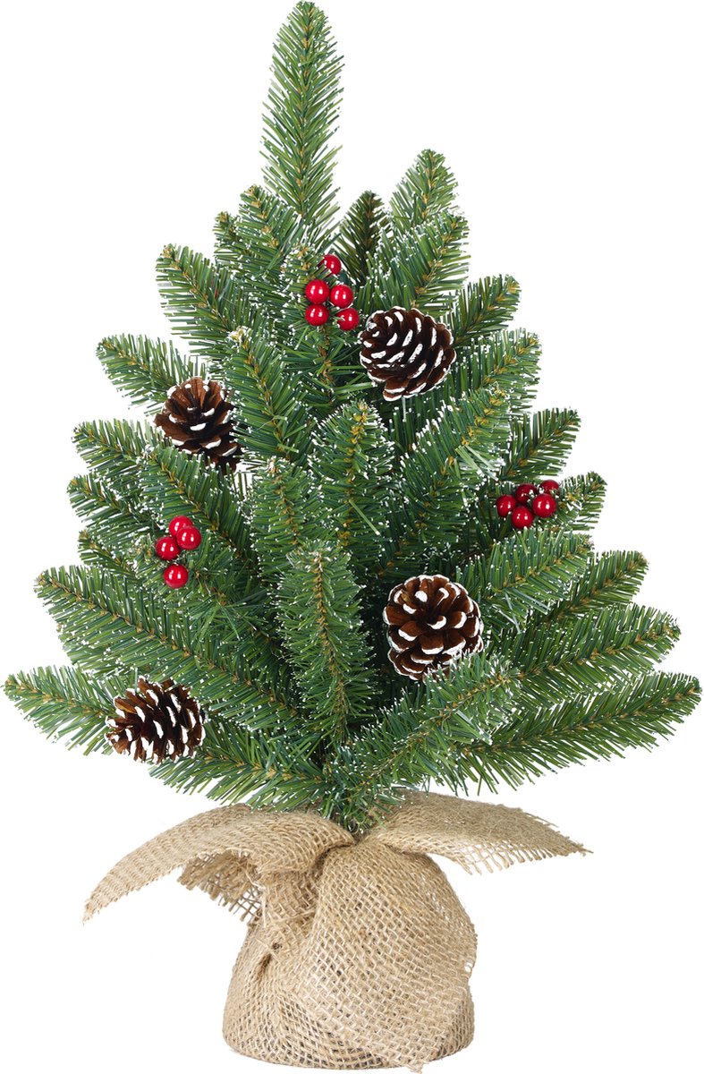 Black Box Trees - Creston kerstboom w-burlap bes groen frosted TIPS 28 - h30xd15cm - Kerstbomen