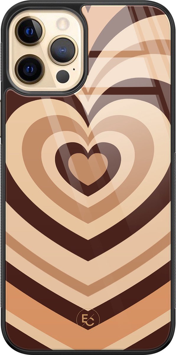 Hoesje geschikt voor iPhone 12 - Hart bruin - Luxe Hard Case - Print - Bruin - ELLECHIQ
