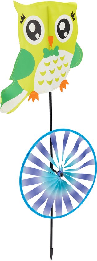 Relaxdays windmolen uil - grote tuinsteker kind - windspinner tuin - staande tuindecoratie - A