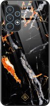 Casimoda® hoesje - Geschikt voor Samsung Galaxy A32 4G - Marmer Zwart Oranje - Luxe Hard Case Zwart - Backcover telefoonhoesje - Zwart