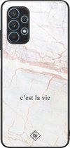 Casimoda® hoesje - Geschikt voor Samsung Galaxy A32 5G - C'est La Vie - Luxe Hard Case Zwart - Backcover telefoonhoesje - Bruin/beige
