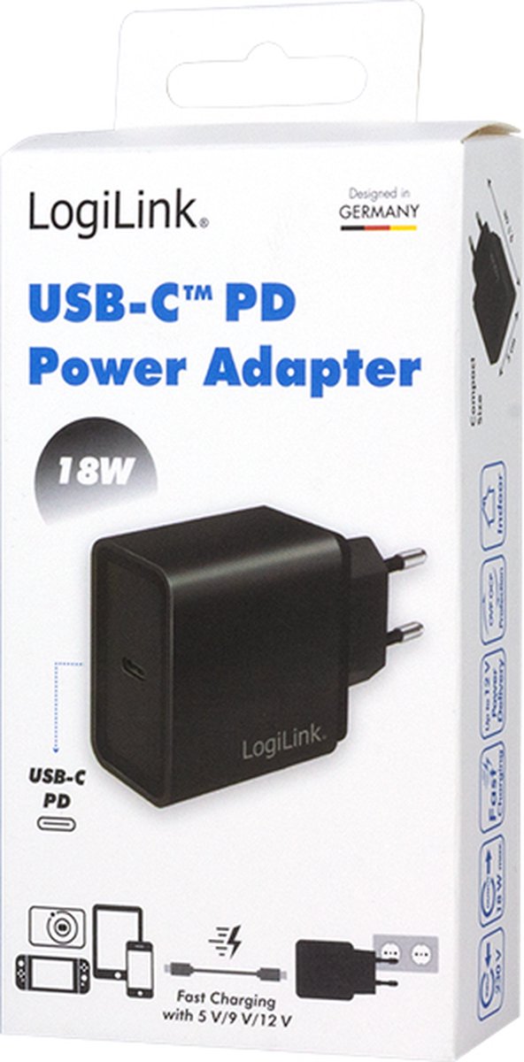LogiLink USB-oplader 18 W 1x USB-C USB PD Zwart Binnen