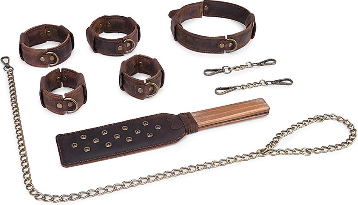 Goedkoopste BDSM - Bondage set - Extreme - Sex Toys voor Koppels bruin pu-leer 6 delig