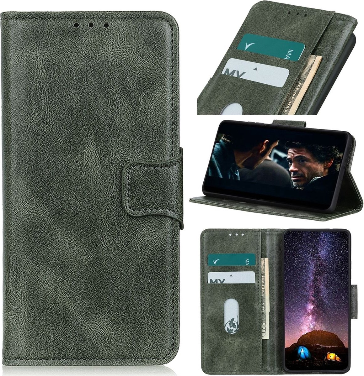 Mobigear Telefoonhoesje geschikt voor POCO F4 Hoesje | Mobigear Classy Bookcase Portemonnee | Pasjeshouder voor 2 Pasjes | Telefoonhoesje voor Pinpas / OV Kaart / Rijbewijs - Groen