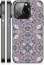 Hoesje iPhone 14 Pro Telefoonhoesje met Zwarte rand Flower Tiles