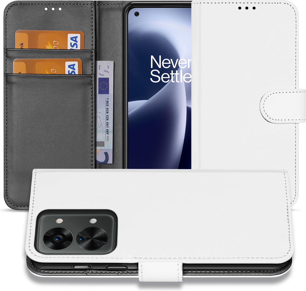 Book Case Telefoonhoesje voor de OnePlus Nord 2T Wit met Pasjeshouder