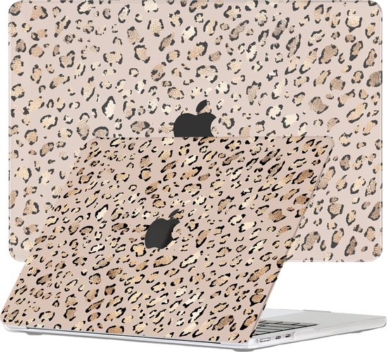 Lunso Geschikt voor MacBook Air 13 inch M2/M3 (2022-2024) cover hoes - case - Leopard Rose Gold