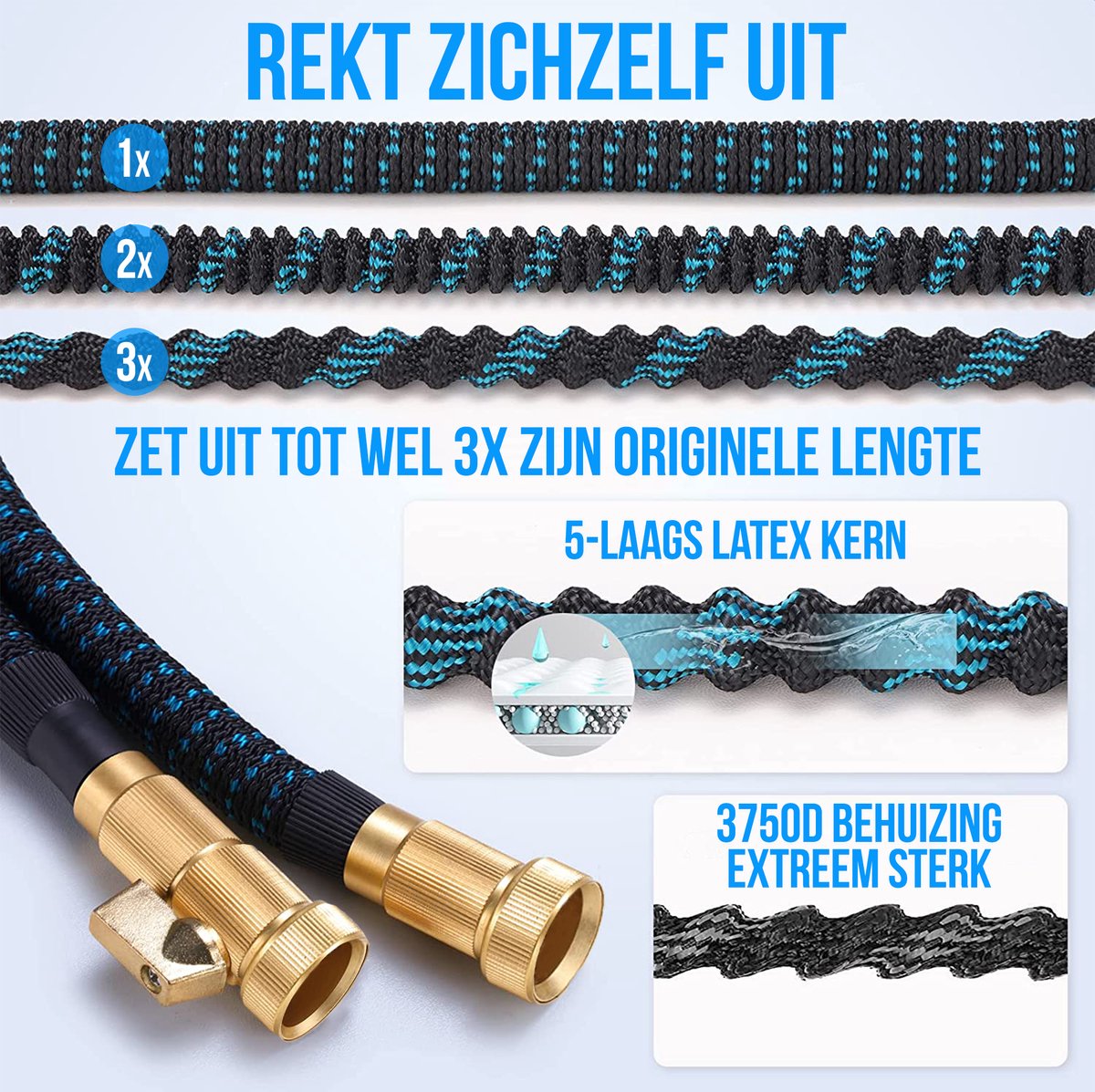 Strex Flexibele Tuinslang 30M met Sproeikop - Uitrekbaar - Incl. Koppelingen, Ophanghaak & Opbergzak thumbnail 3