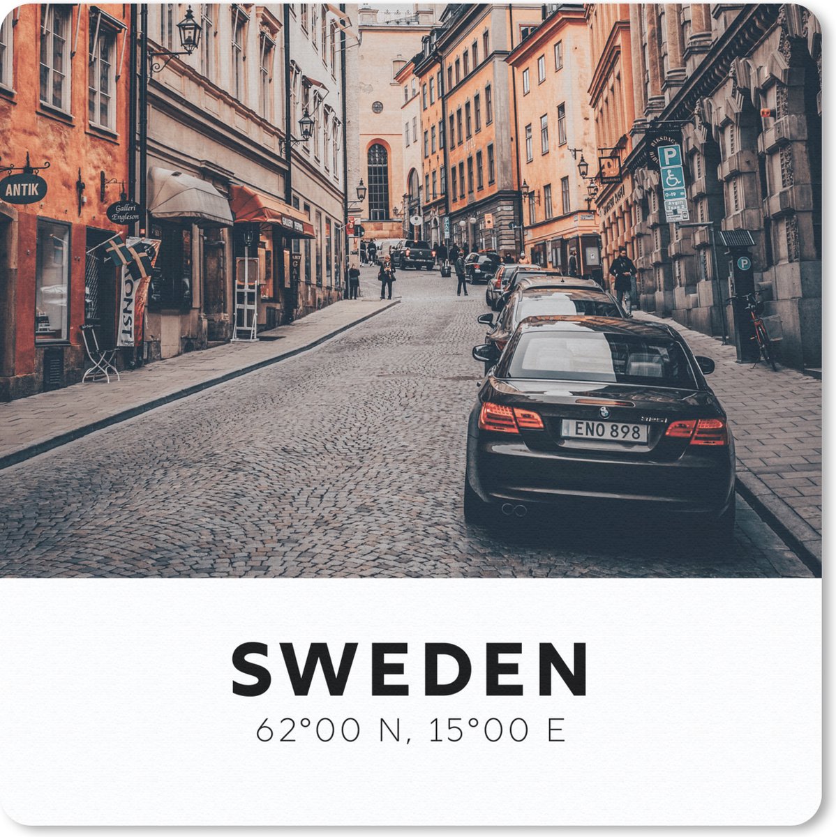 Muismat 30x30 cm - Mousepad Zweden - Auto - Scandinavië - Muismatten