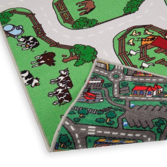 Carpet City & Boerderij Speelkleed - Speelmat 100x200 cm - Dubbelzijdig - Vloerkleed Kinderkamer - Antislip Speeltapijt - Verkeerskleed - Cadeau van Carpet City — afbeelding 2