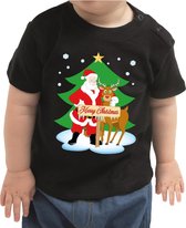 Kerst shirt / t-shirt zwart Merry Christmas - Santa/kerstman en Rudolf het rendier voor baby / kinderen - jongen / meisje 68