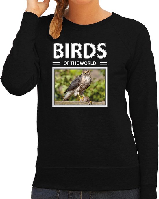 Dieren foto sweater Havik - zwart - dames - birds of the world - cadeau trui Haviks liefhebber S