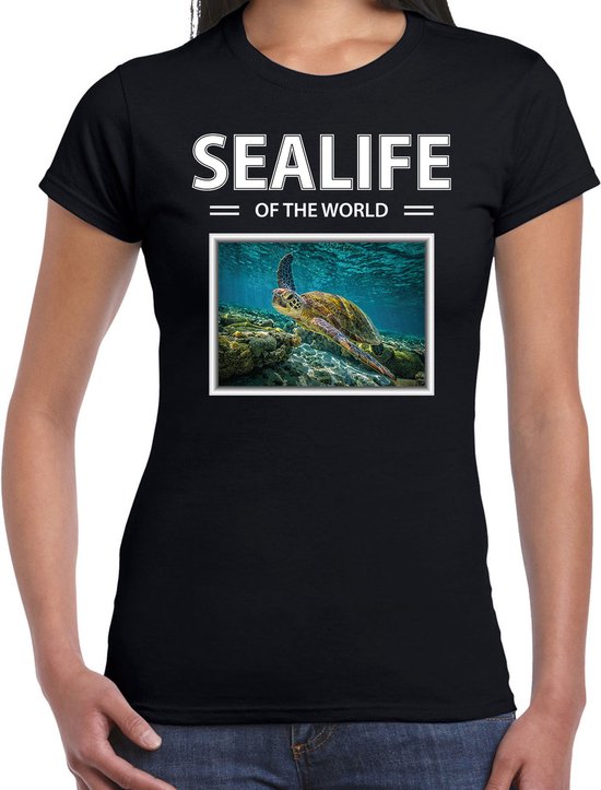 Dieren foto t-shirt Schildpadden - zwart - dames - sealife of the world - cadeau shirt Zeeschildpad liefhebber S