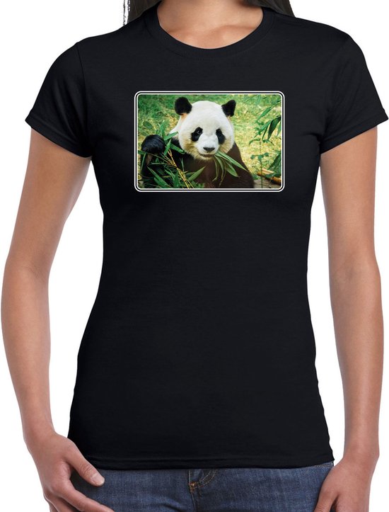 Dieren shirt met pandaberen foto - zwart - voor dames - natuur / panda cadeau t-shirt / kleding XXL