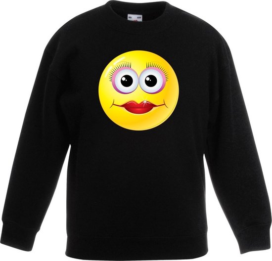 Smiley/ emoticon sweater diva zwart kinderen jaar