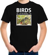 Dieren foto t-shirt Grijze roodstaart papegaai - zwart - kinderen - birds of the world - cadeau shirt vogel liefhebber - kinderkleding / kleding 134/140